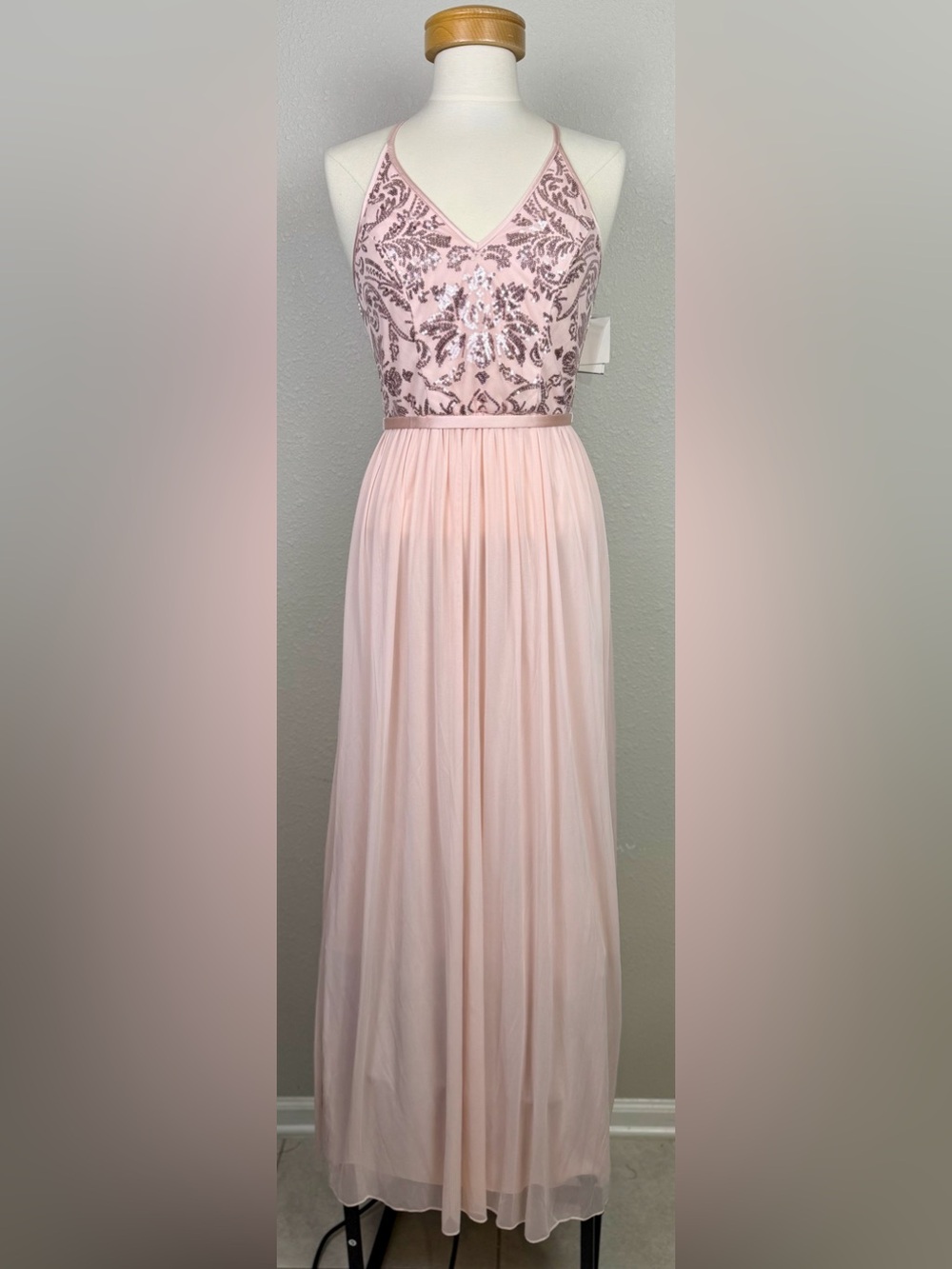 DB Studio David’s Bridal Sequin Chiffon Bridesmaid Dress Pale Pink NWT Size 6